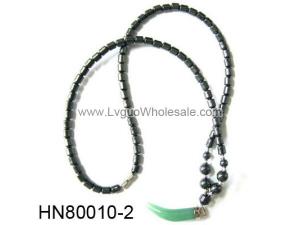 Green Aventurine Beads Pendant Horn Shape with Hematite Beads Strands Necklace